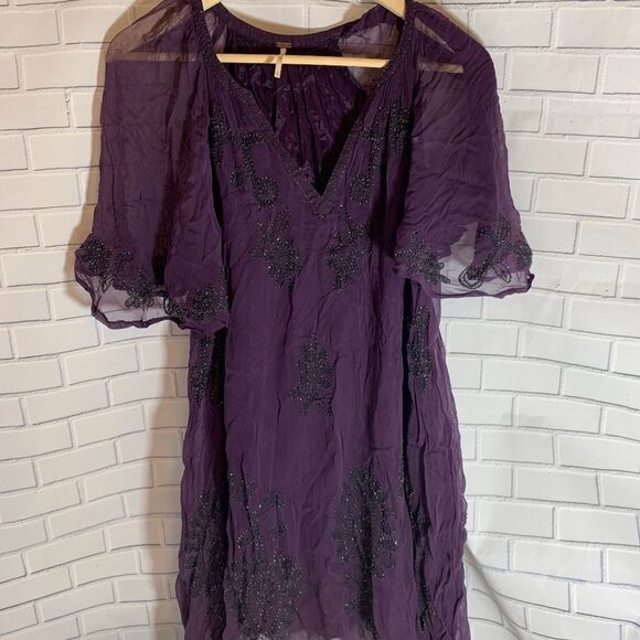 Free People Beaded Tunic Mini Dress Sz S - Picture 1 of 5